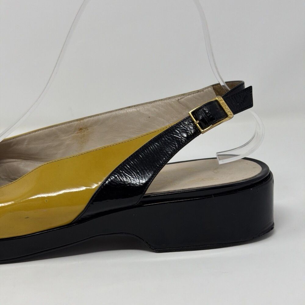 Chanel Vintage Slingback Heels Yellow Black Cap Toe Patent Leather EU 40 Italy - Picture 5 of 16